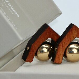 Sculpture Earrings, Statement Earrings Made of Wood and Gold. Vintage.